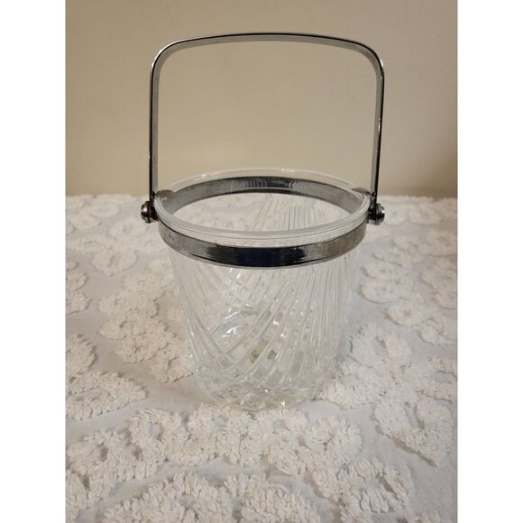 CRISTAL D' ARQUE LEAD CRYSTAL ICE BUCKET WINE COOLER W/ METAL HANDLE IN FRANCE - Picture 1 of 5